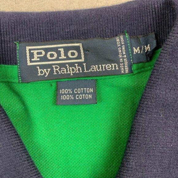 Vintage Ralph Lauren Mens Shirt Medium Green Pique Polo USA Flag Embroidered - Picture 4 of 7